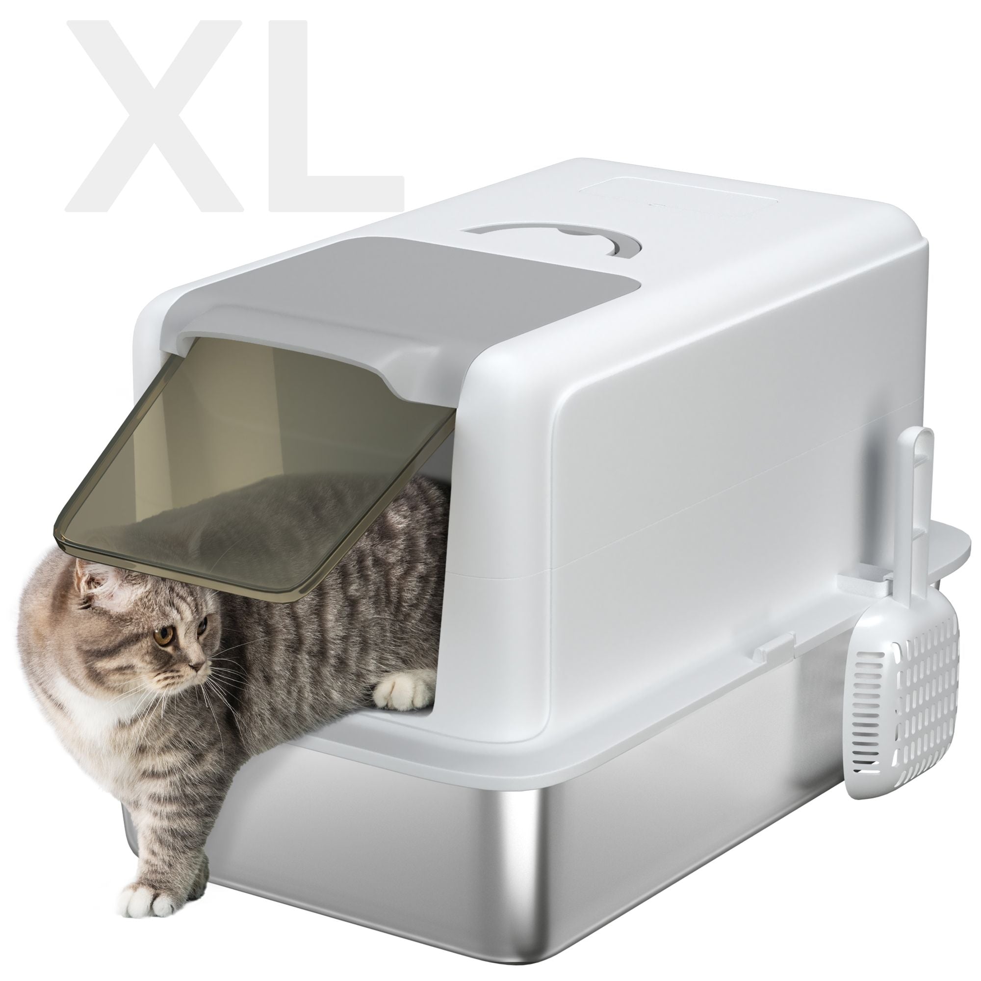 Effortless Cleaning & Odor Control: 2-in-1 Stainless Steel Cat Litter Box