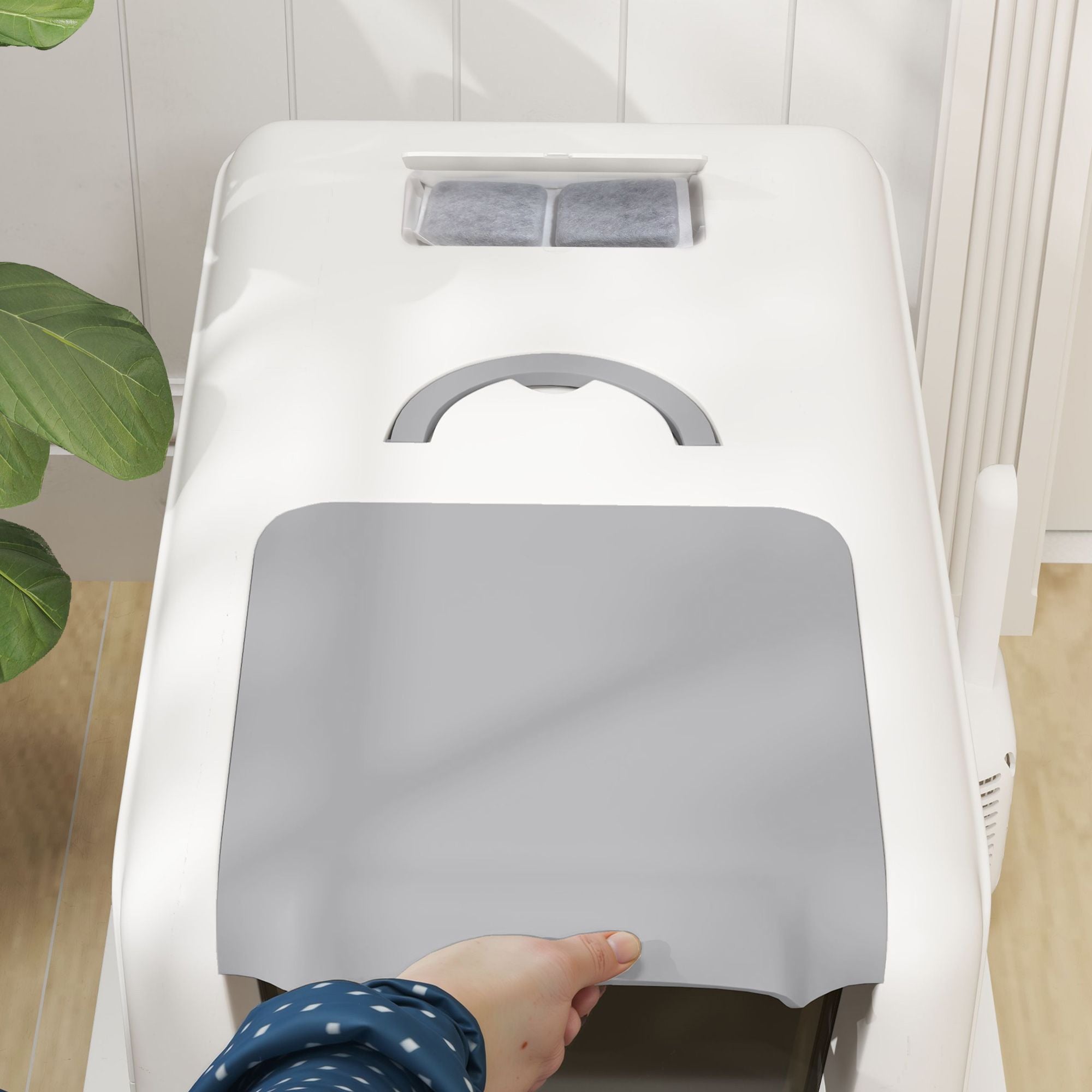 2 in 1 Stainless Steel Cat Litter Box with Removable Lid, Scoop, Filter Bags, for Small to Large Cats, White
