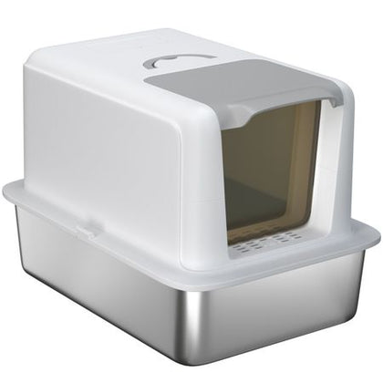Effortless Cleaning & Odor Control: 2-in-1 Stainless Steel Cat Litter Box