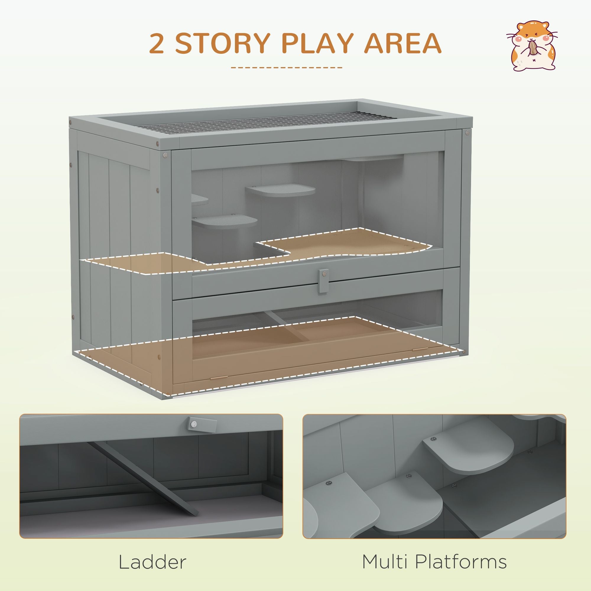 2-Level Hamster Home with Openable Roof and Glass Front