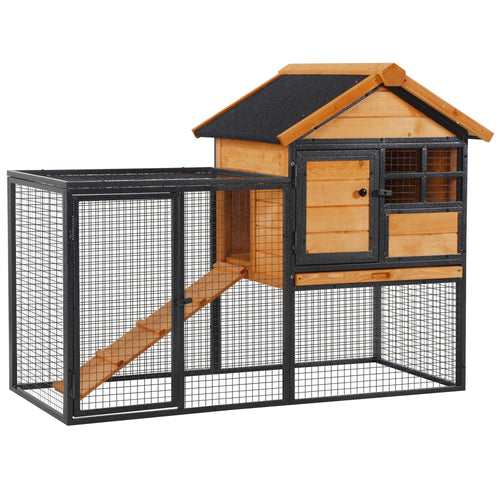 2-Level Rabbit Hutch Bunny Cage, Weatherproof Outdoor Pet House with Lockable Doors