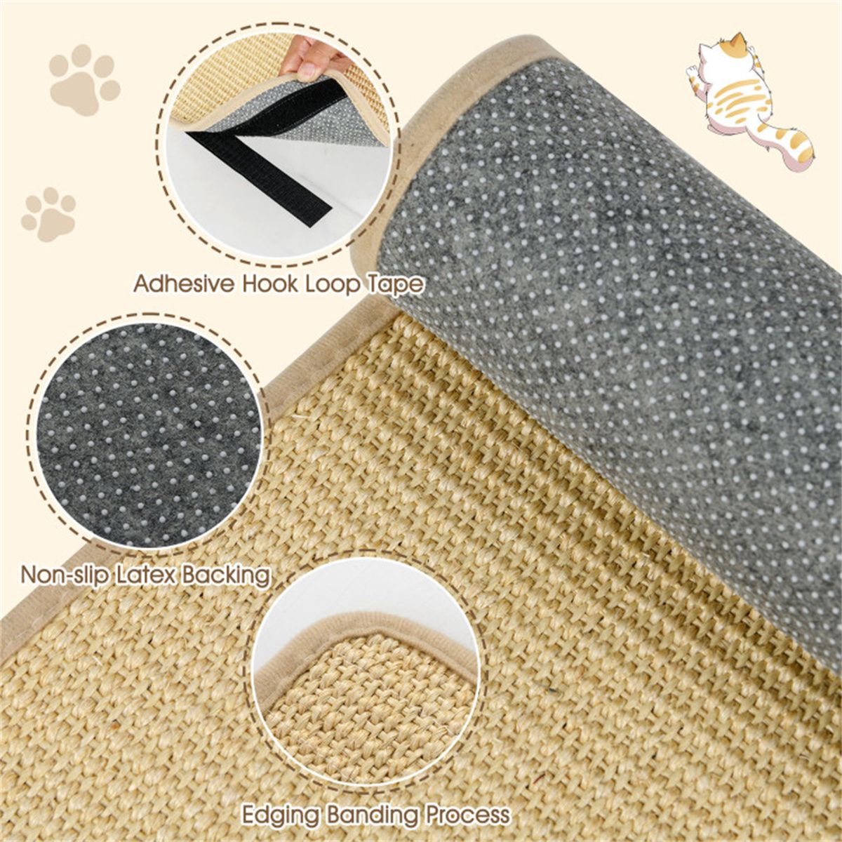 2-Pack 32"x20" Natural Sisal Cat Scratching Mats, Multifunctional Resting & Play Pads for Multi-Cat Households