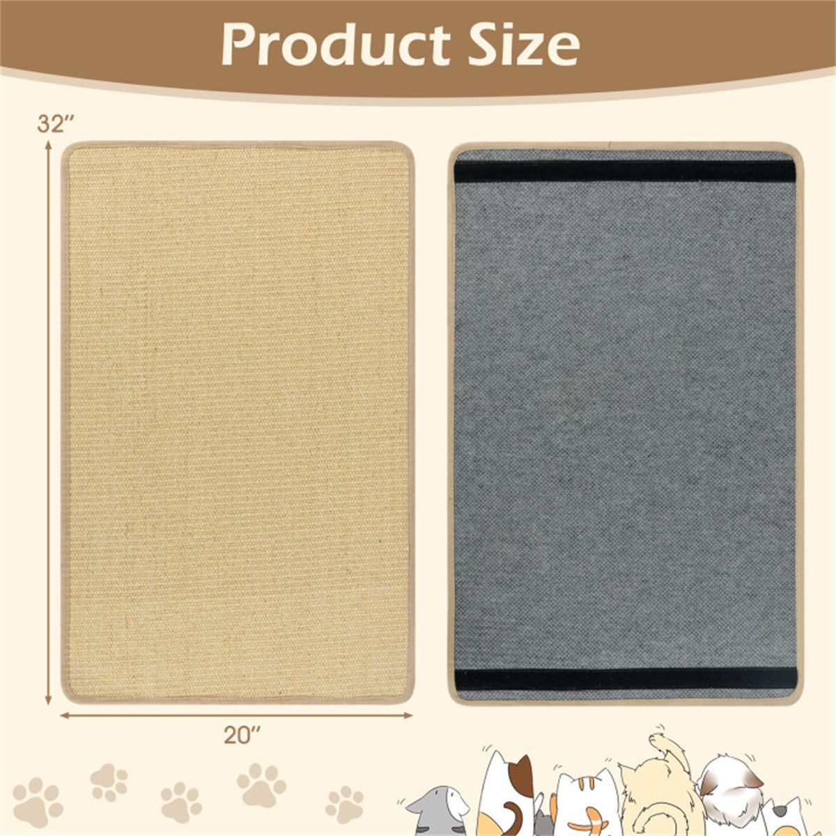 2-Pack 32"x20" Natural Sisal Cat Scratching Mats, Multifunctional Resting & Play Pads for Multi-Cat Households