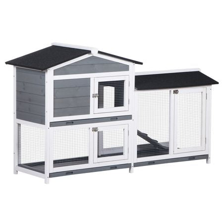 2-Story Outdoor Rabbit Hutch with Ramp & Weatherproof Roof