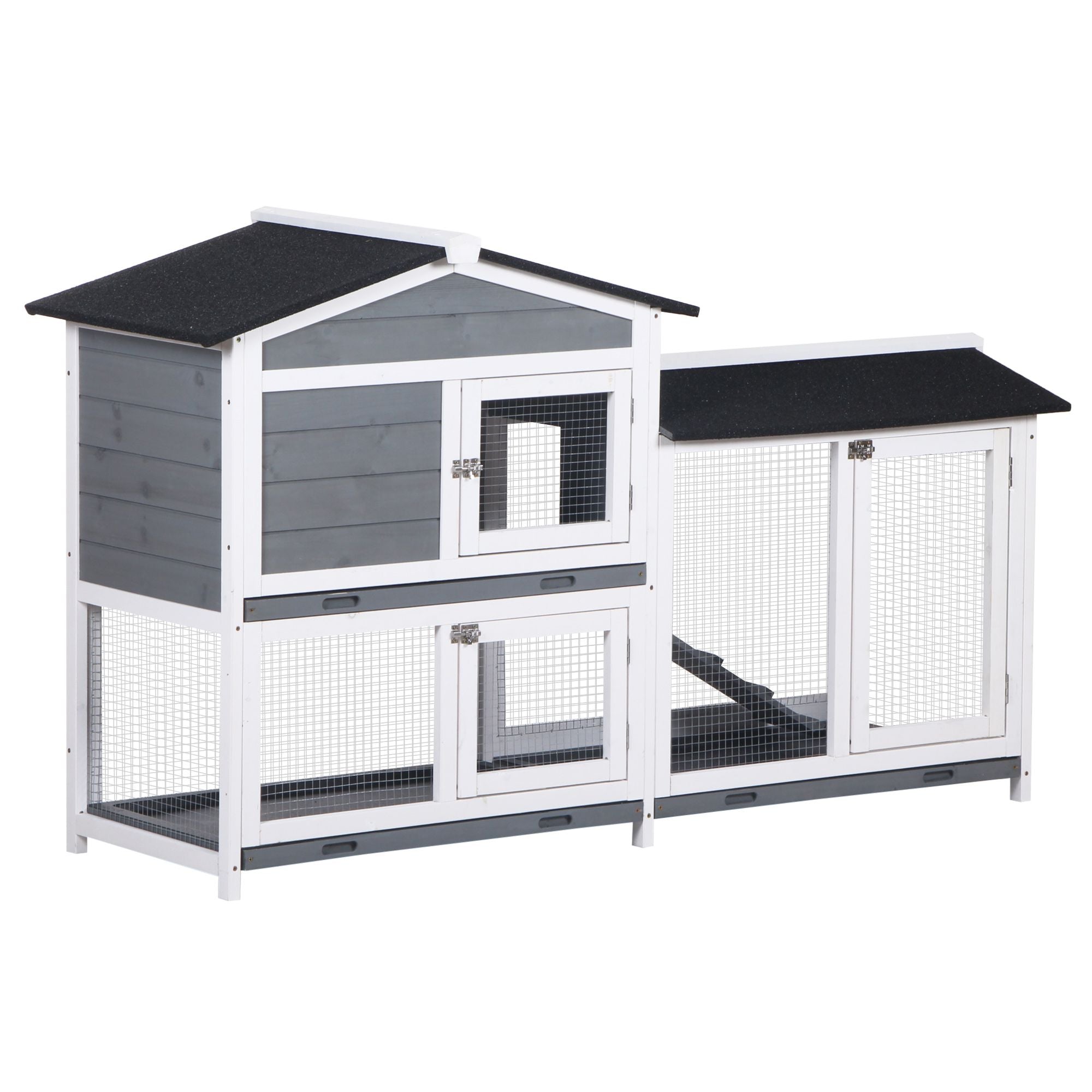 2-Story Outdoor Rabbit Hutch with Ramp & Weatherproof Roof