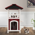 2-Story Wooden Cat House with Balcony & Rain Curtain – A Cozy Outdoor Retreat