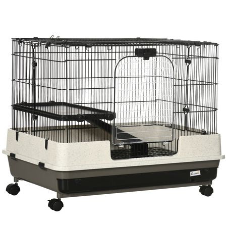 2-Tier Small Animal Cage with Wheels, Removable Trays & Ramp