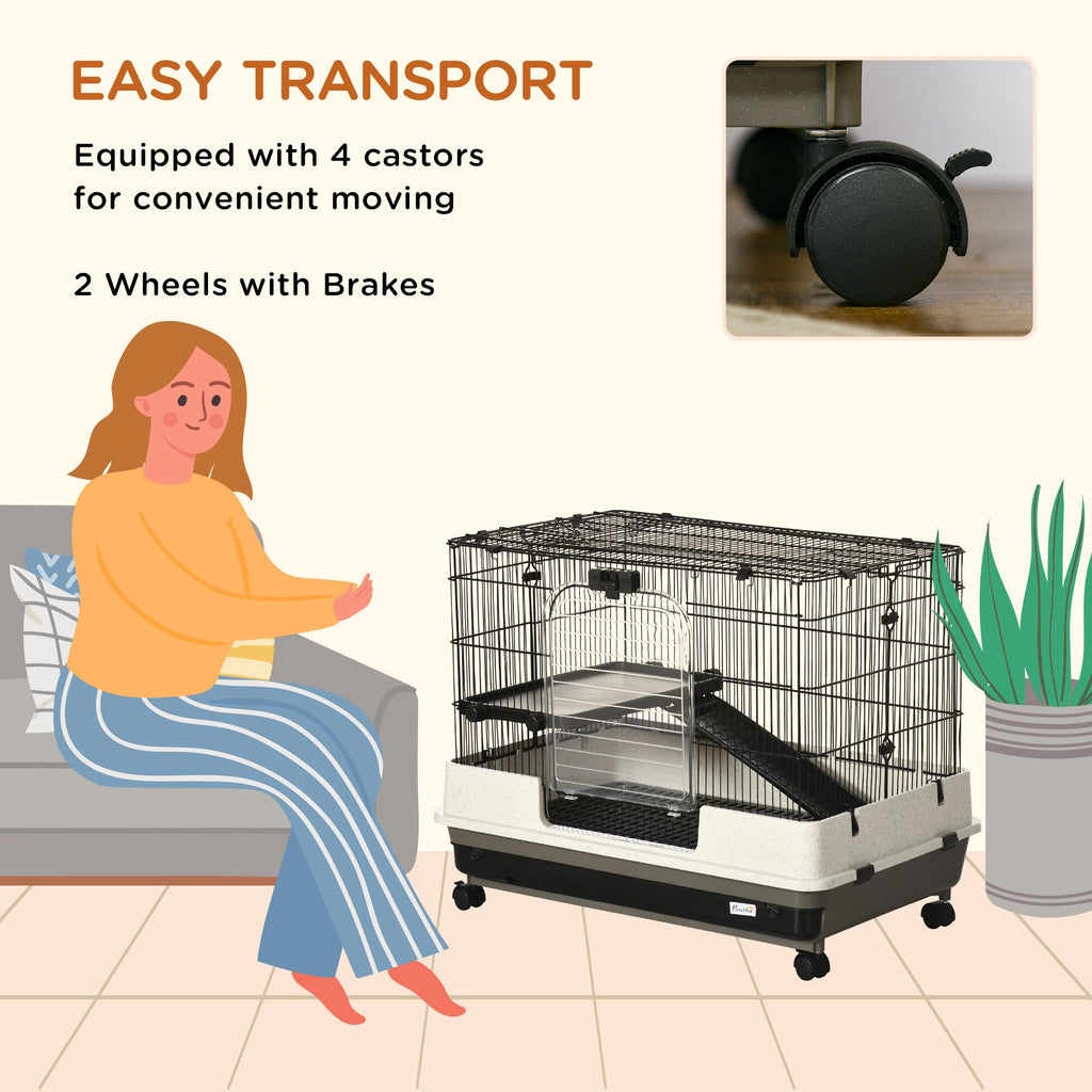 2-Tier Small Animal Cage with Wheels, Removable Trays & Ramp