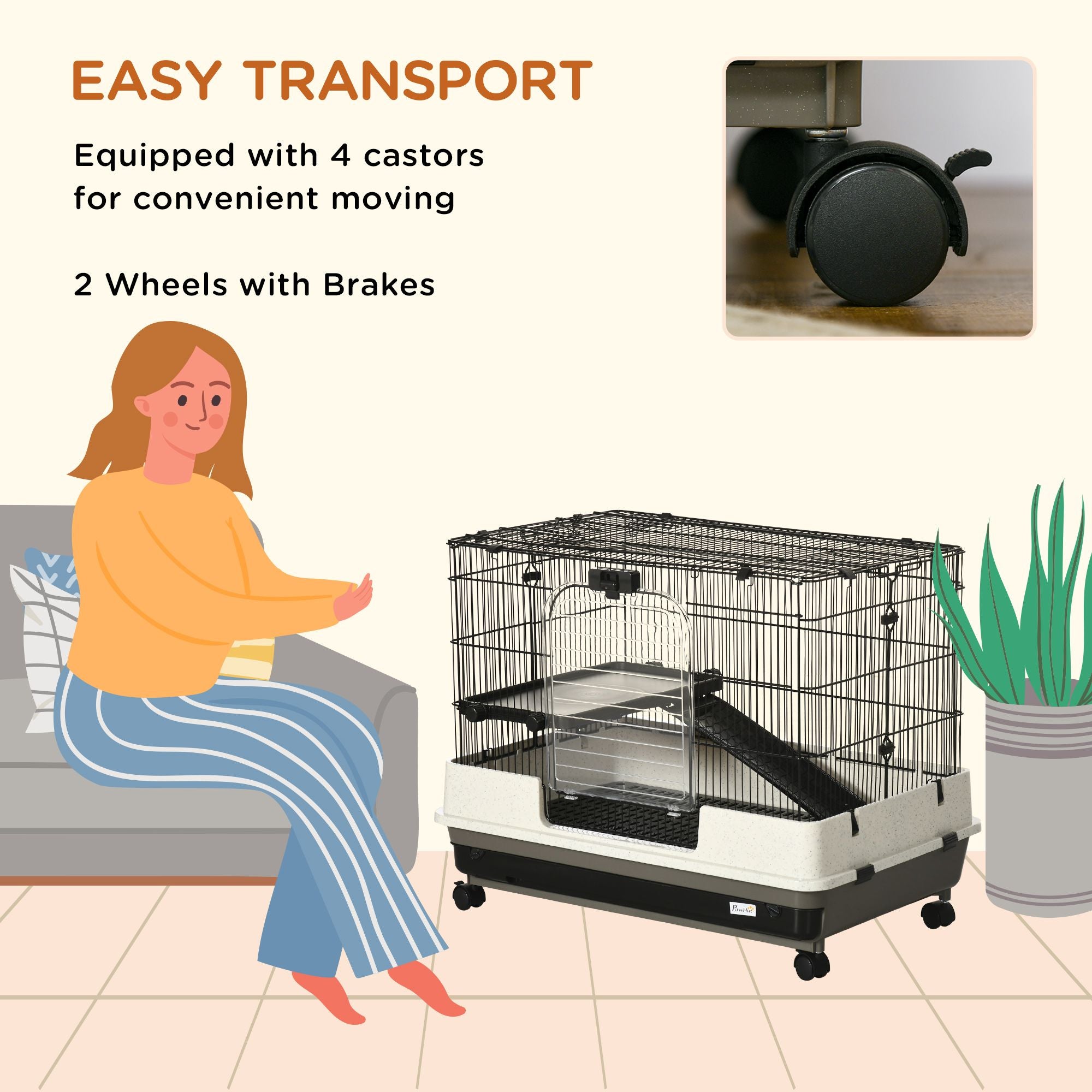 2-Tier Small Animal Cage with Wheels, Removable Trays & Ramp