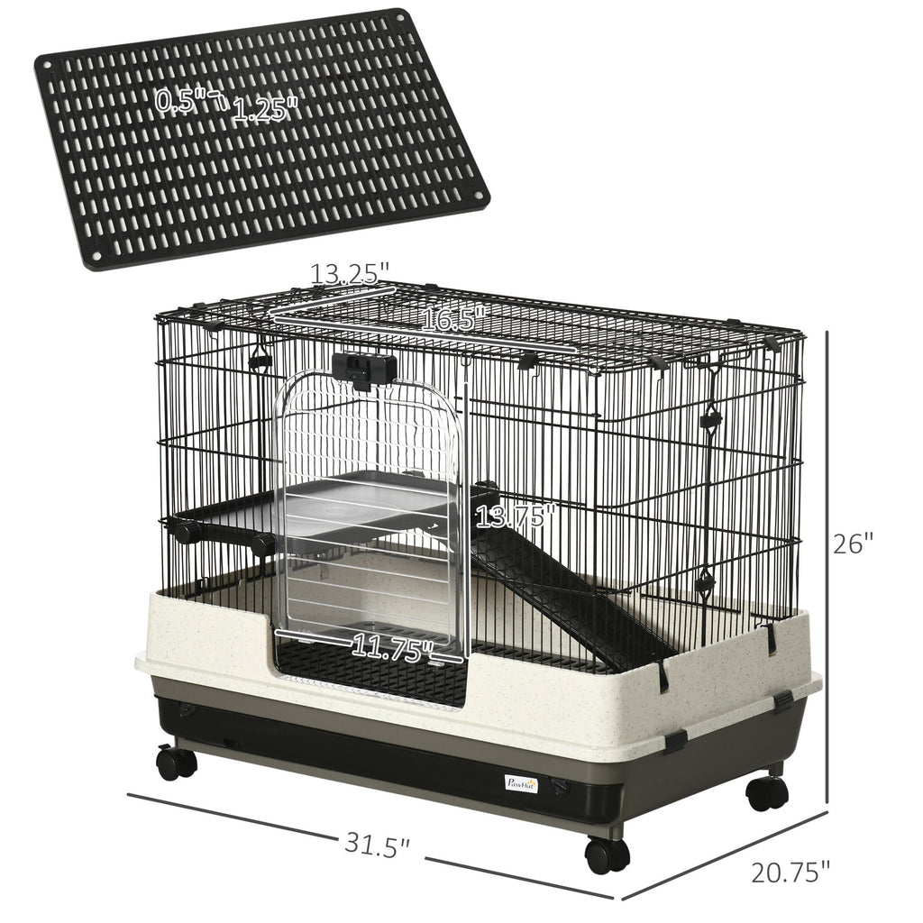 2-Tier Small Animal Cage with Wheels, Removable Trays & Ramp