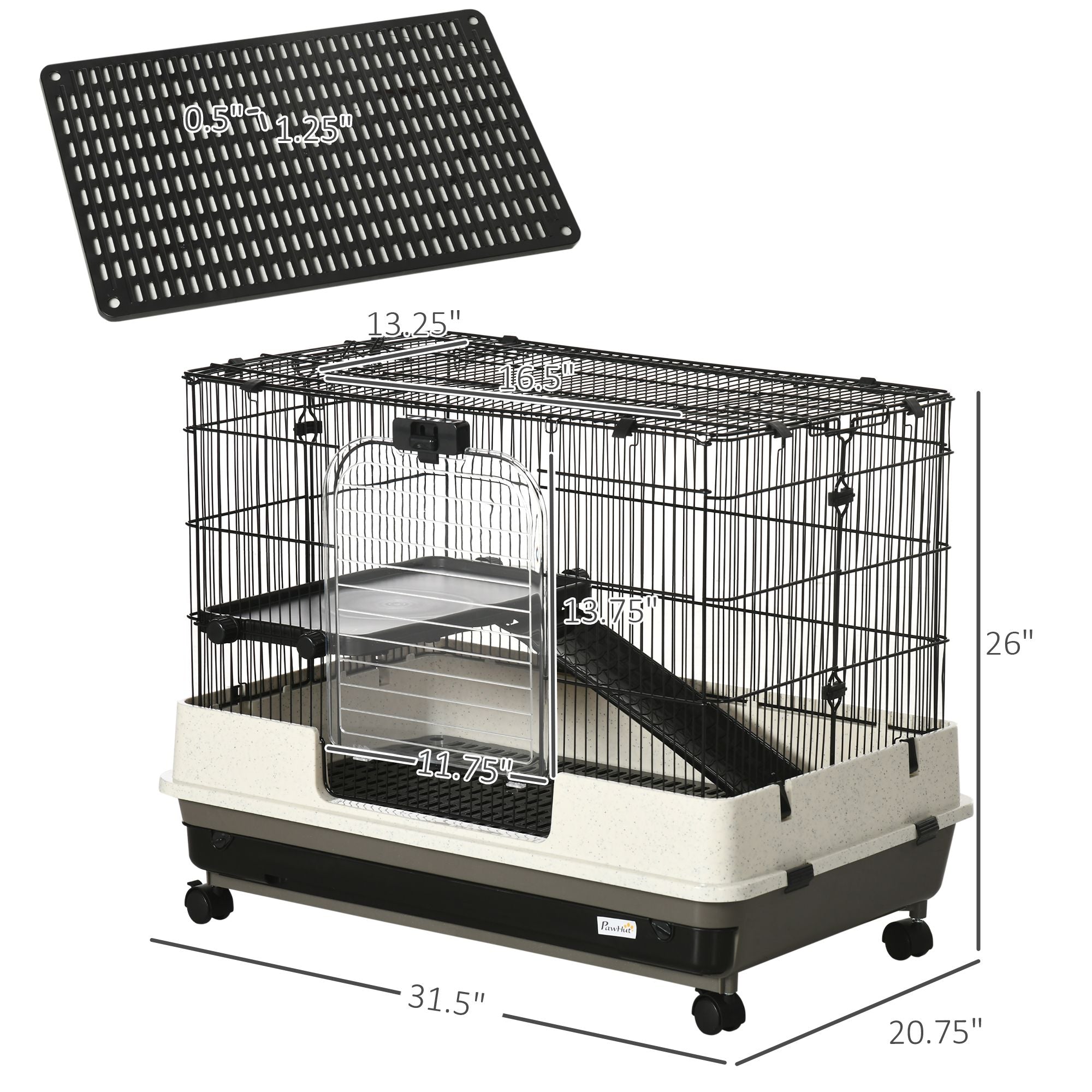 2-Tier Small Animal Cage with Wheels, Removable Trays & Ramp