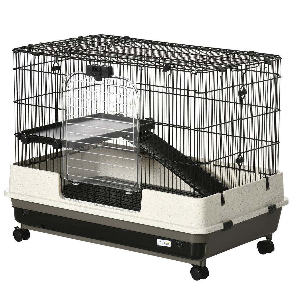 2-Tier Small Animal Cage with Wheels, Removable Trays & Ramp