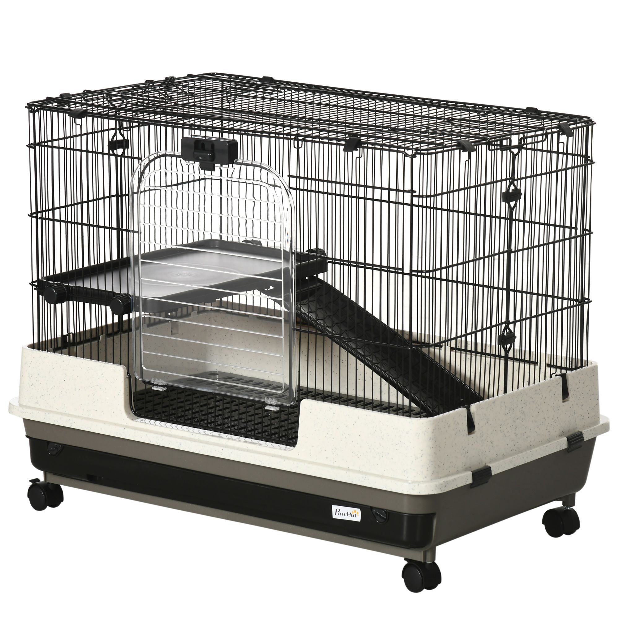 2-Tier Small Animal Cage with Wheels, Removable Trays & Ramp