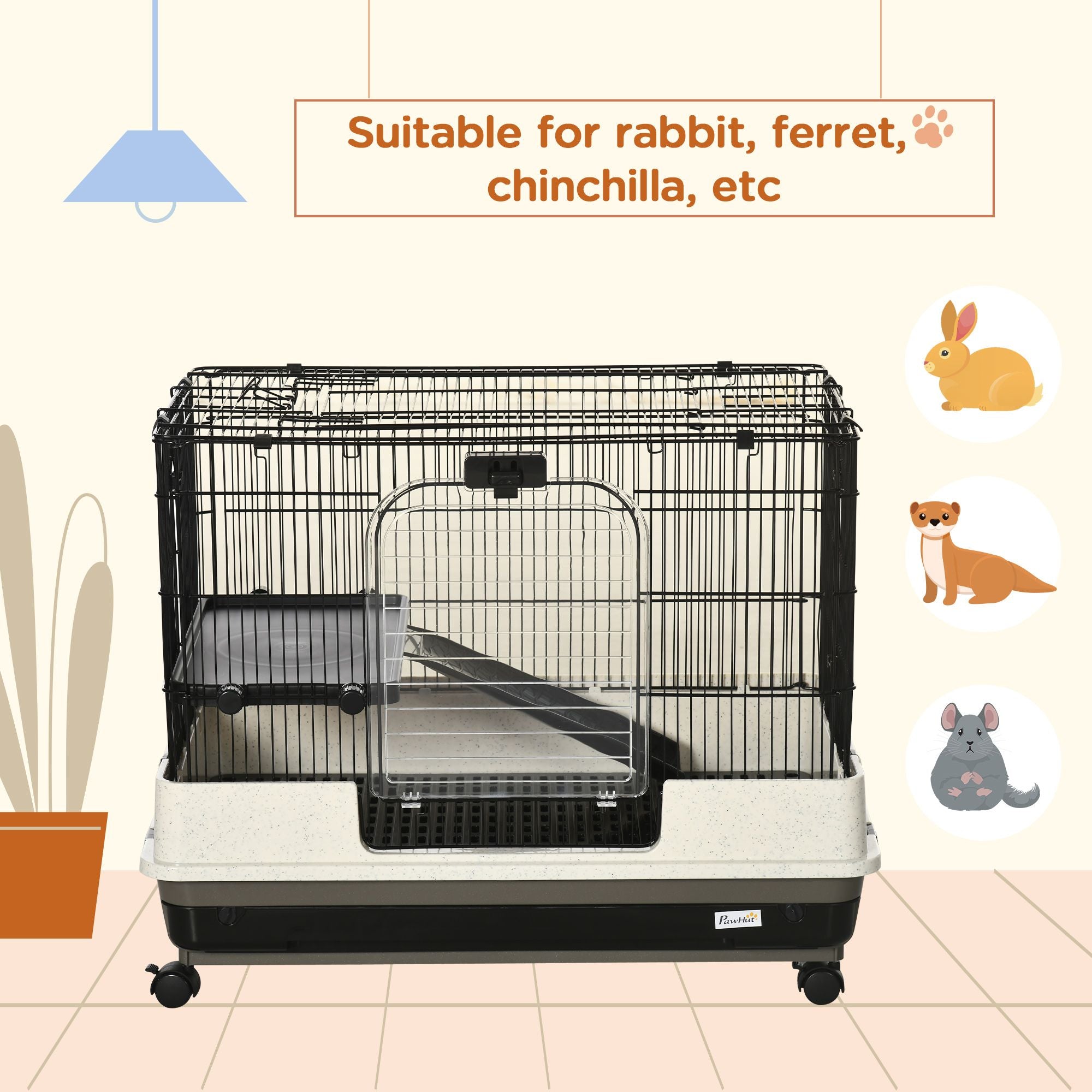 2-Tier Small Animal Cage with Wheels, Removable Trays & Ramp