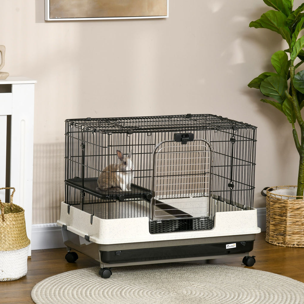 2-Tier Small Animal Cage with Wheels, Removable Trays & Ramp