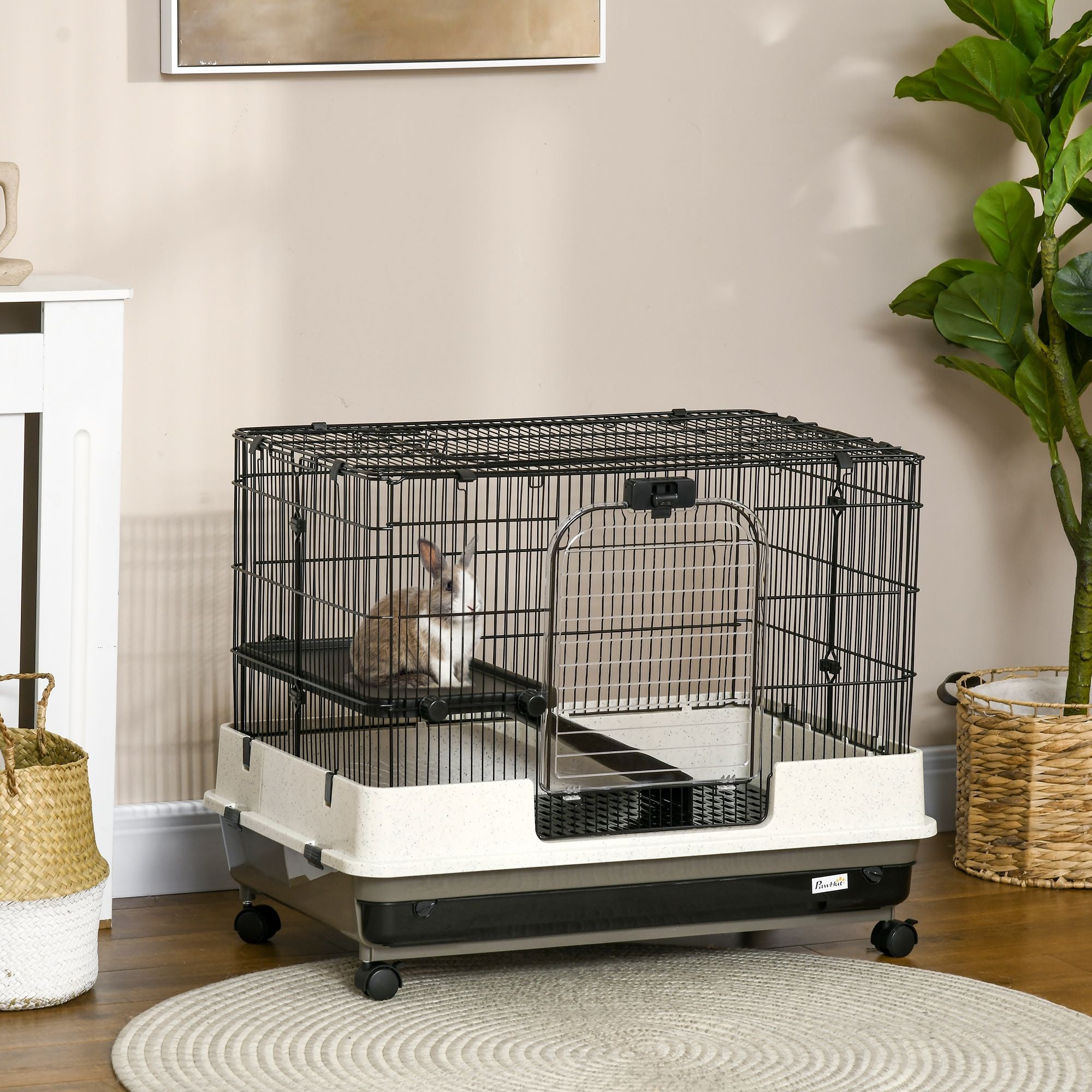 2-Tier Small Animal Cage with Wheels, Removable Trays & Ramp