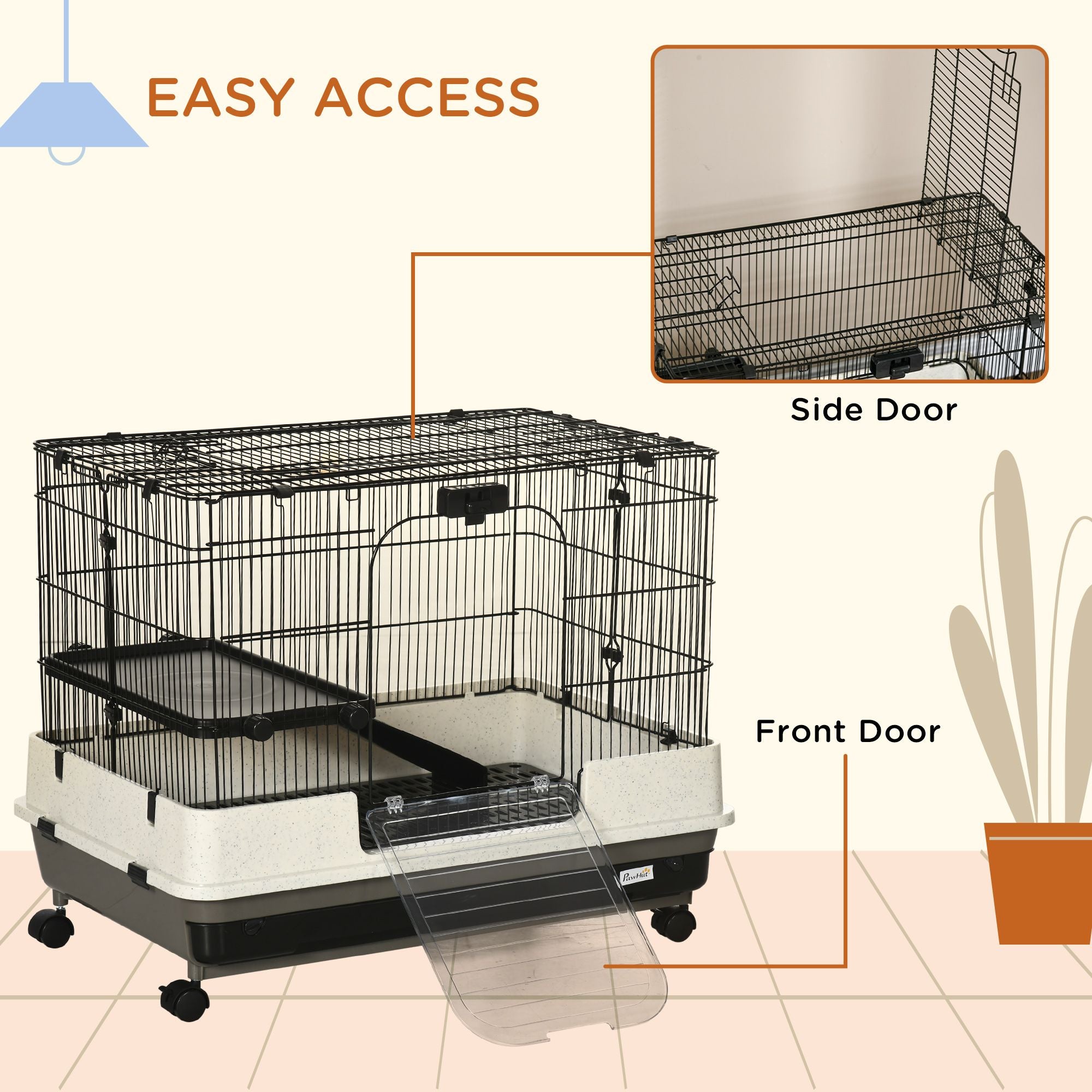 2-Tier Small Animal Cage with Wheels, Removable Trays & Ramp