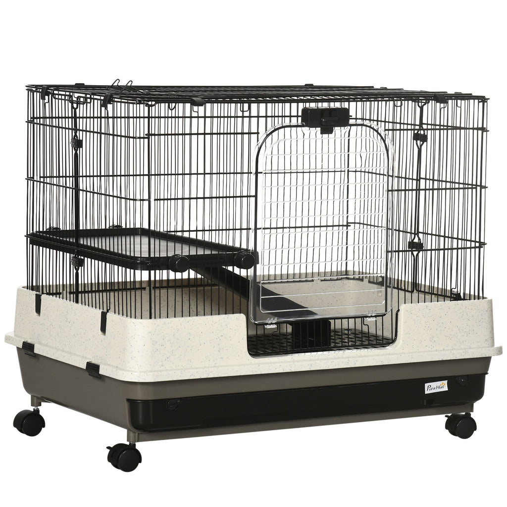 2-Tier Small Animal Cage with Wheels, Removable Trays & Ramp