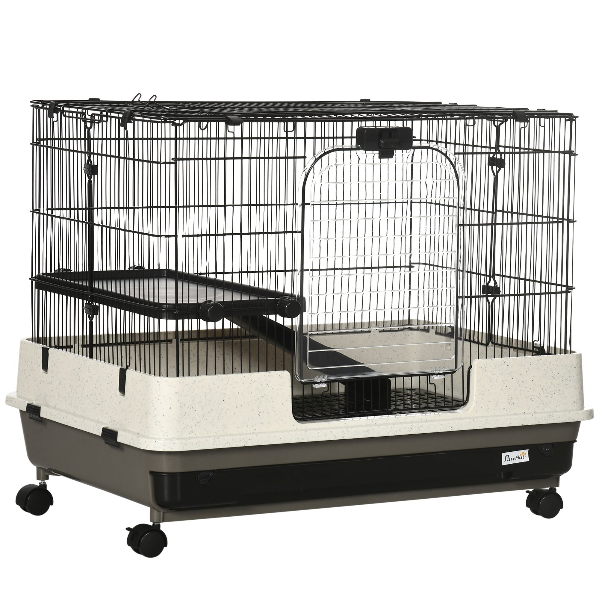 2-Tier Small Animal Cage with Wheels, Removable Trays & Ramp