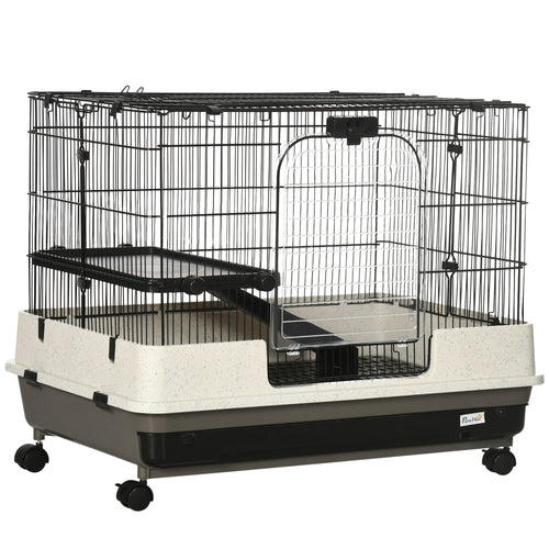 2-Tier Small Animal Cage with Wheels, Removable Trays & Ramp