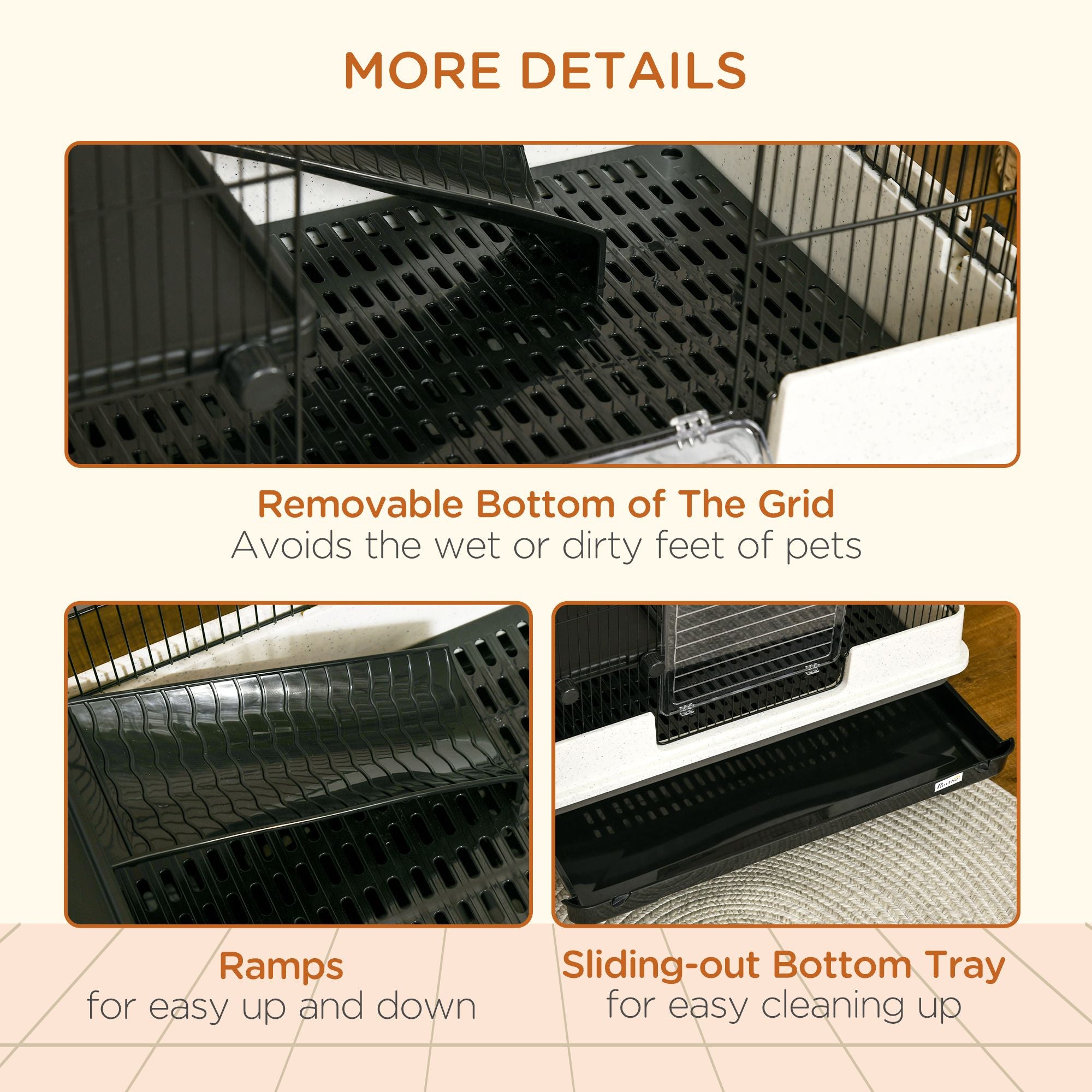 2-Tier Small Animal Cage with Wheels, Removable Trays & Ramp
