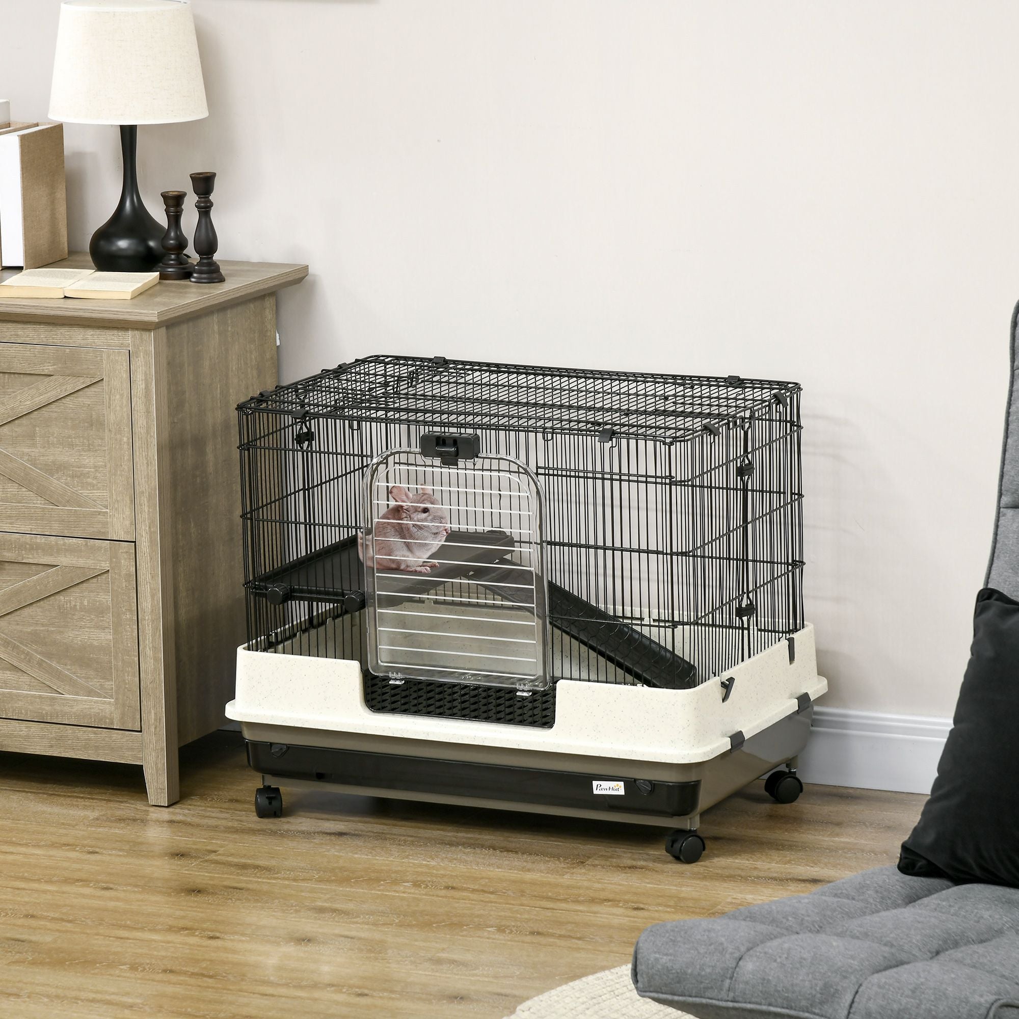 2-Tier Small Animal Cage with Wheels, Removable Trays & Ramp