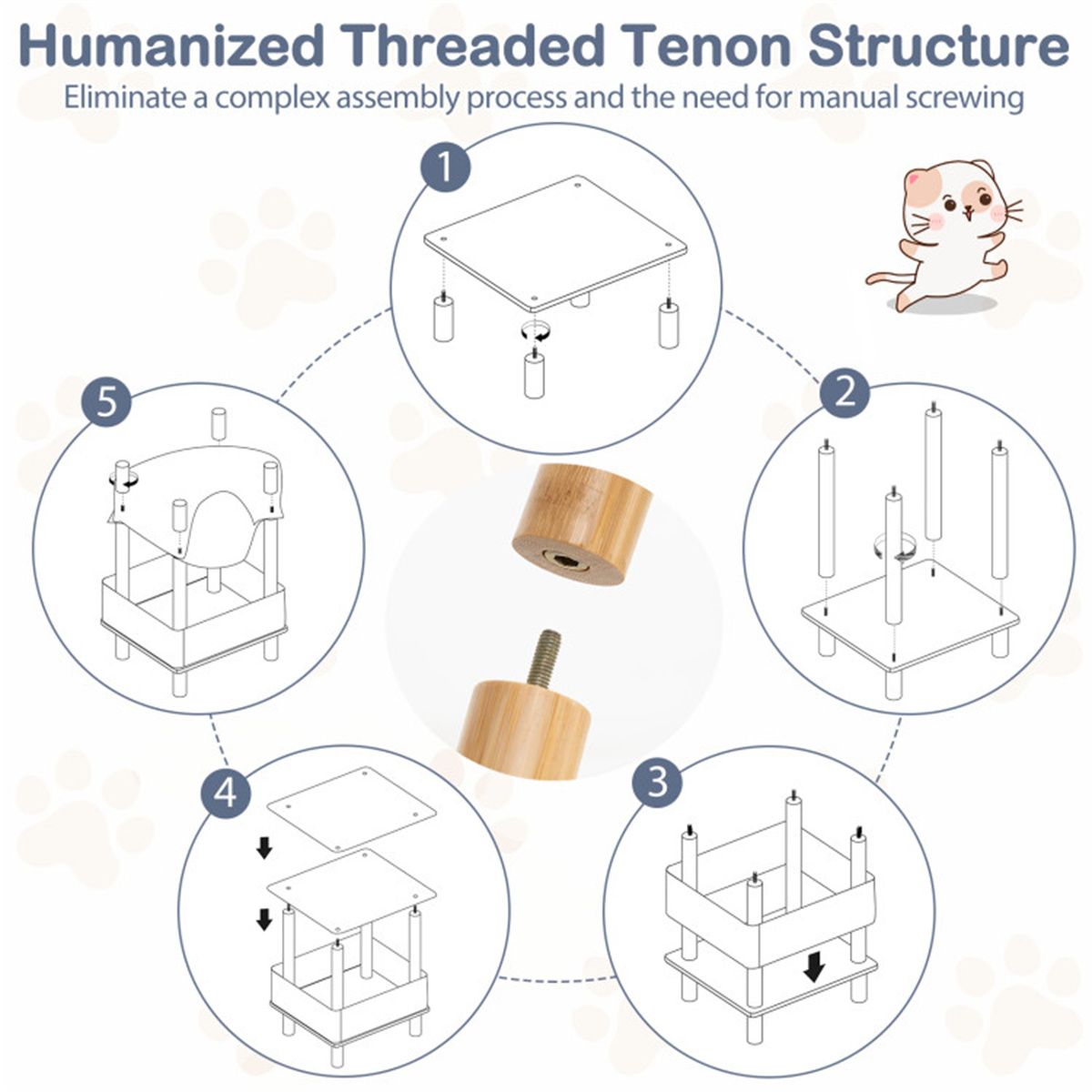 Convertible 2-Tier Cat Condo with Hammock & Bamboo Frame