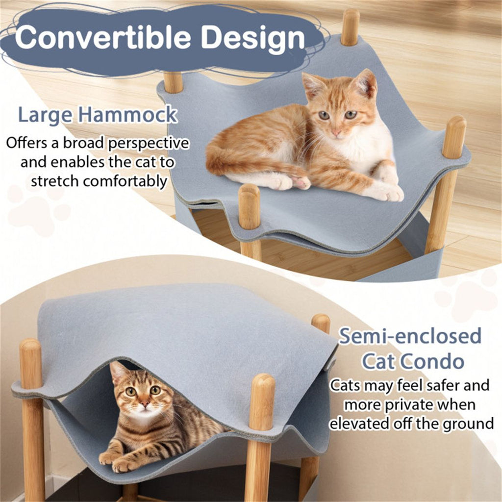 Convertible 2-Tier Cat Condo with Hammock & Bamboo Frame