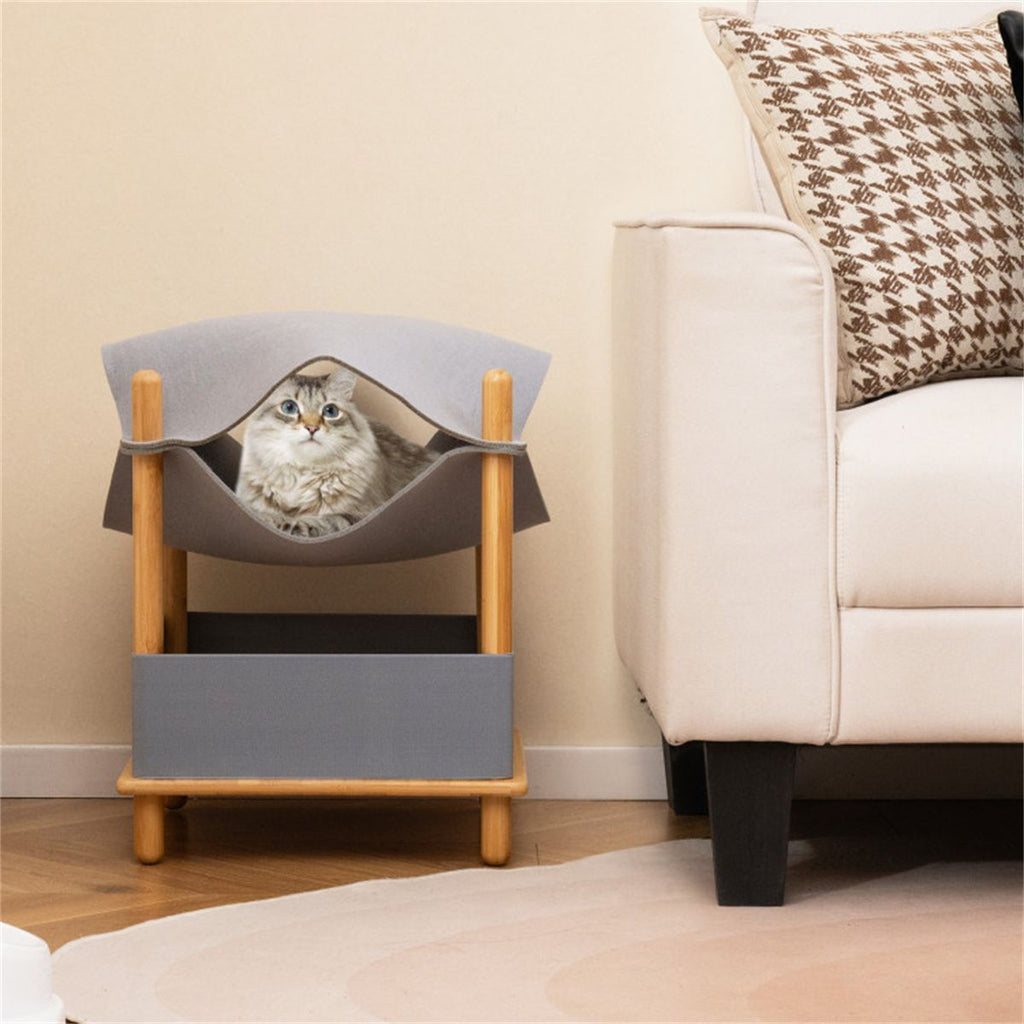 Convertible 2-Tier Cat Condo with Hammock & Bamboo Frame