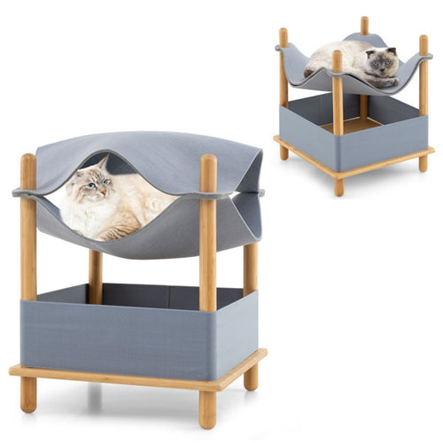 Convertible 2-Tier Cat Condo with Hammock & Bamboo Frame – image 2