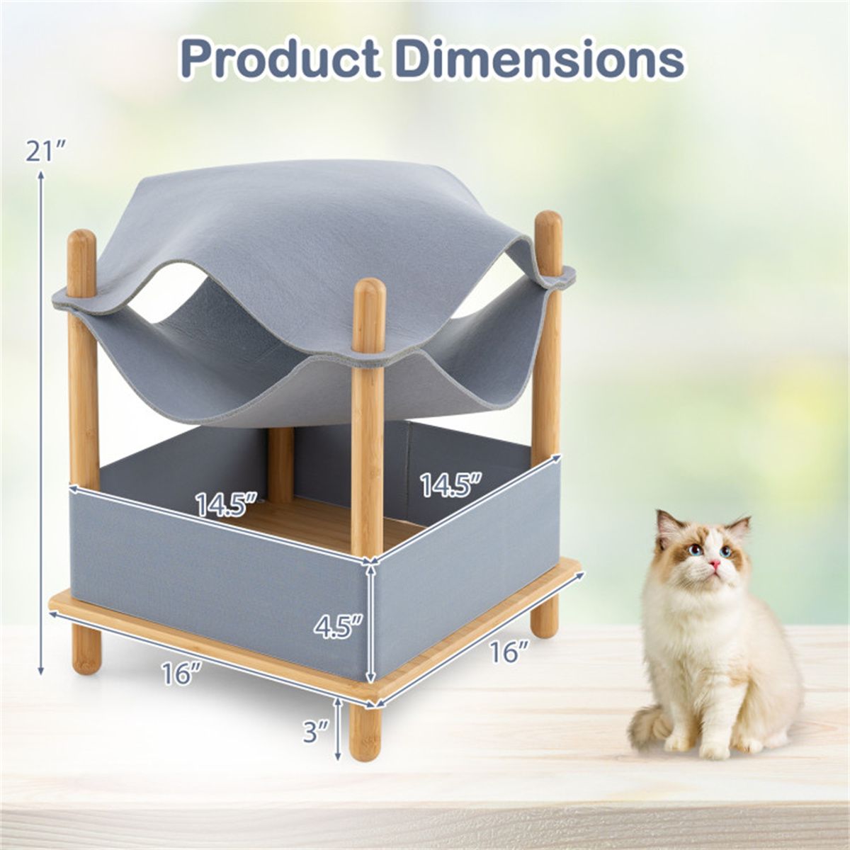 Convertible 2-Tier Cat Condo with Hammock & Bamboo Frame