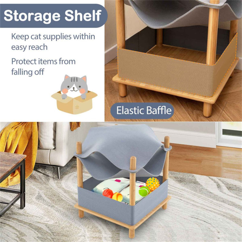 Convertible 2-Tier Cat Condo with Hammock & Bamboo Frame