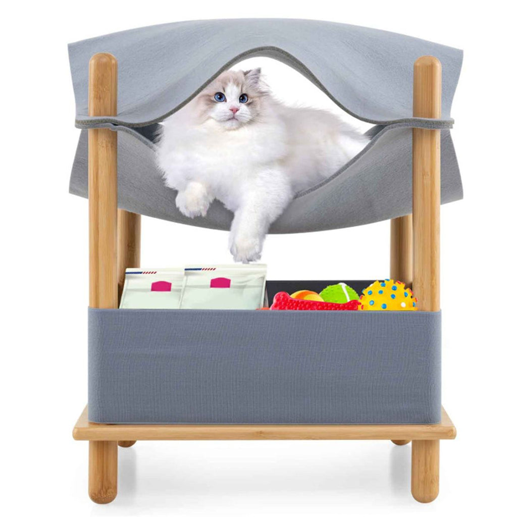 Convertible 2-Tier Cat Condo with Hammock & Bamboo Frame