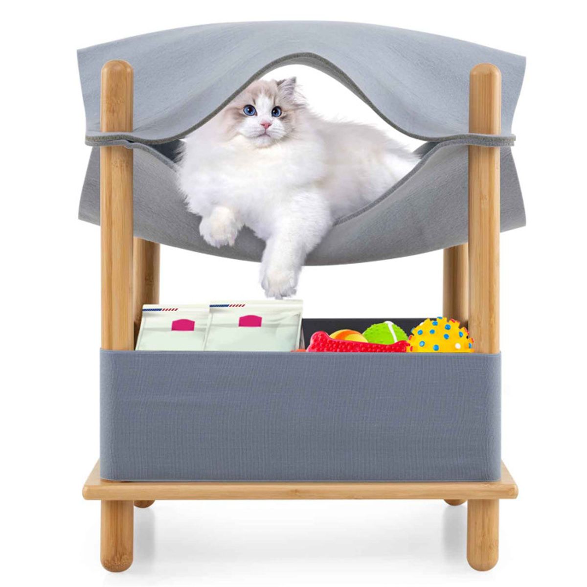 Convertible 2-Tier Cat Condo with Hammock & Bamboo Frame
