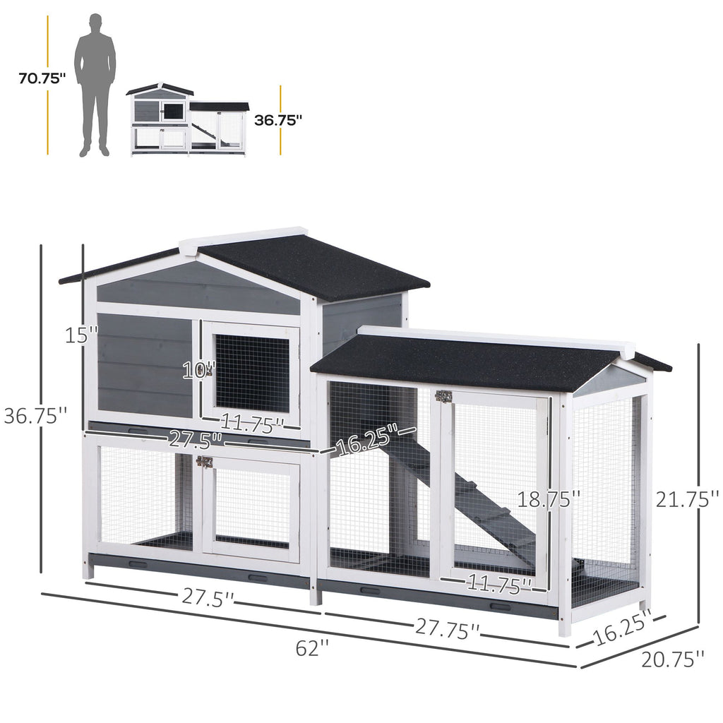 2-Tier Indoor Rabbit Enclosure with furniture-style Hutch and Outdoor Run