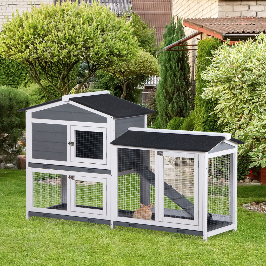 2-Tier Indoor Rabbit Enclosure with furniture-style Hutch and Outdoor Run