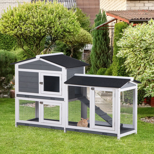 2-Tier Indoor Rabbit Enclosure with furniture-style Hutch and Outdoor Run