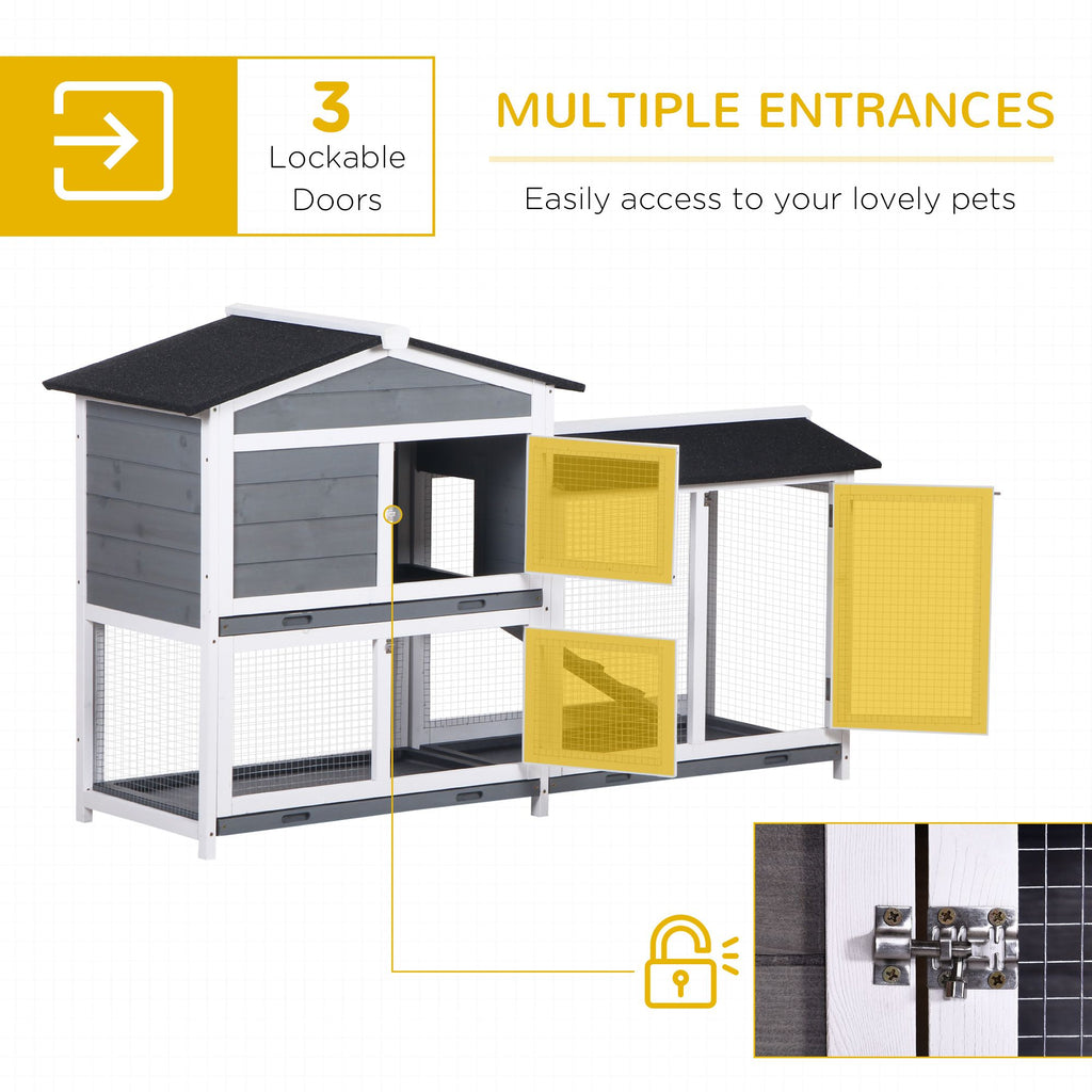 2-Tier Indoor Rabbit Enclosure with furniture-style Hutch and Outdoor Run