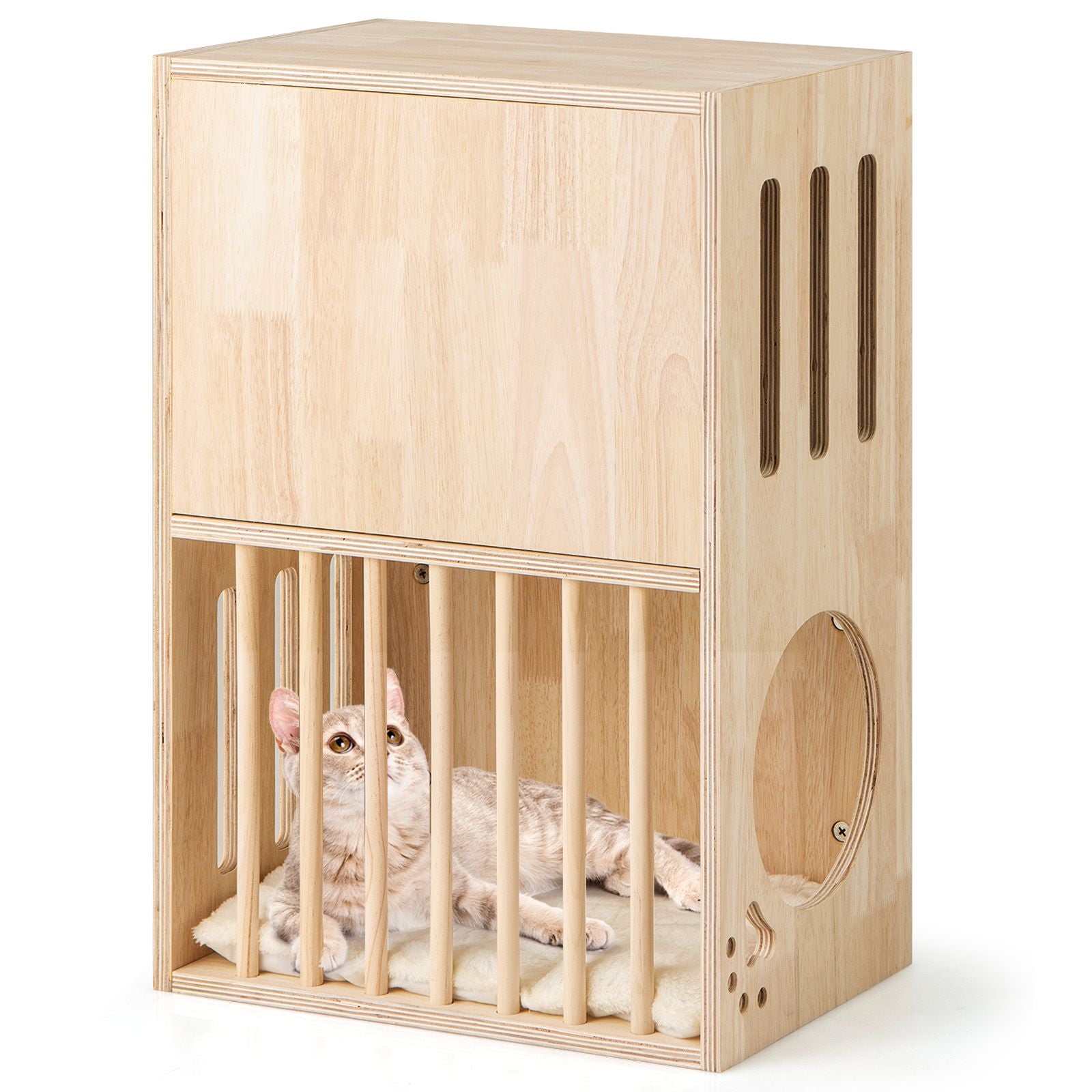 2-Tier furniture-style Cat Condo with Removable Cushions for Two Cats