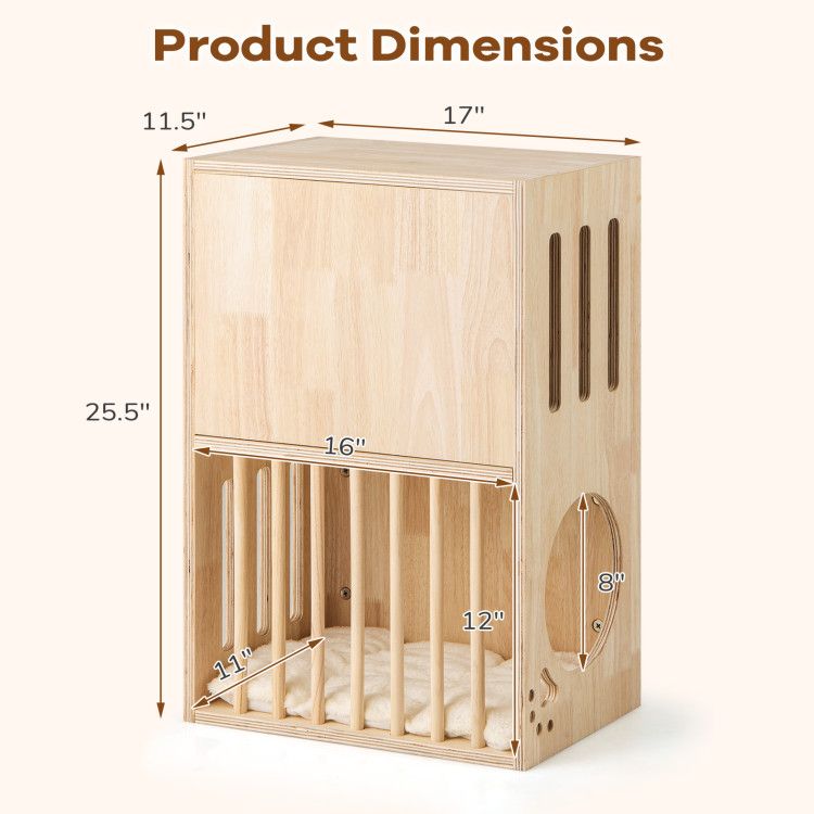 2-tier Wooden Cat Condo Indoor Symmetrical Cat House with Removable Cushions