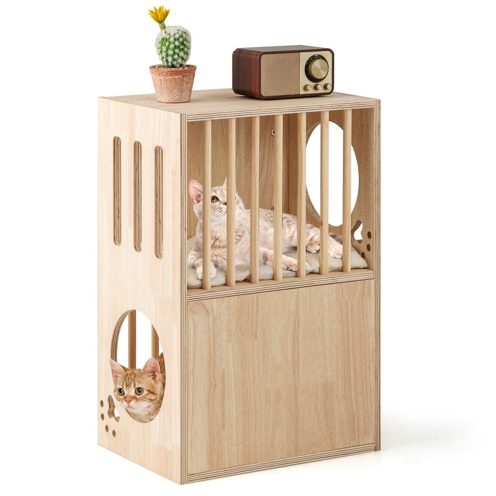 2-Tier furniture-style Cat Condo with Removable Cushions for Two Cats