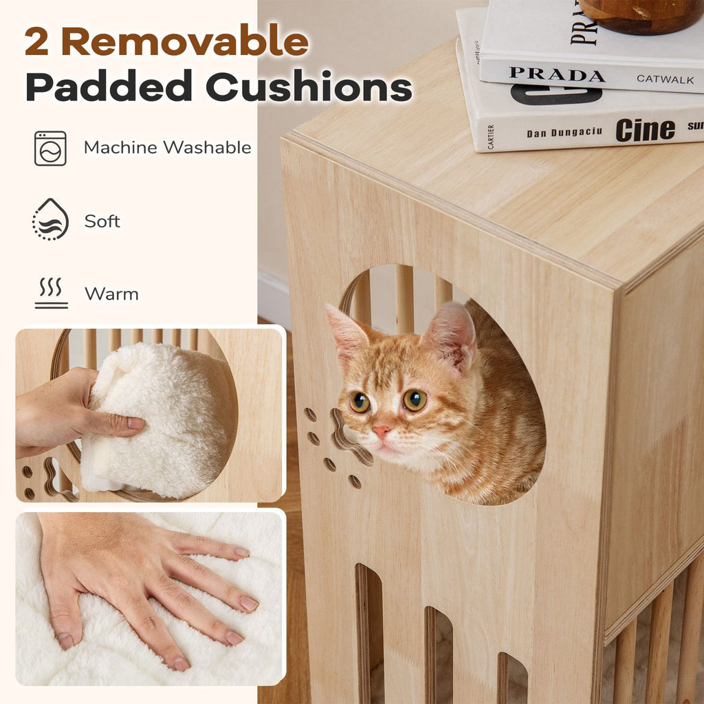 2-Tier furniture-style Cat Condo with Removable Cushions for Two Cats