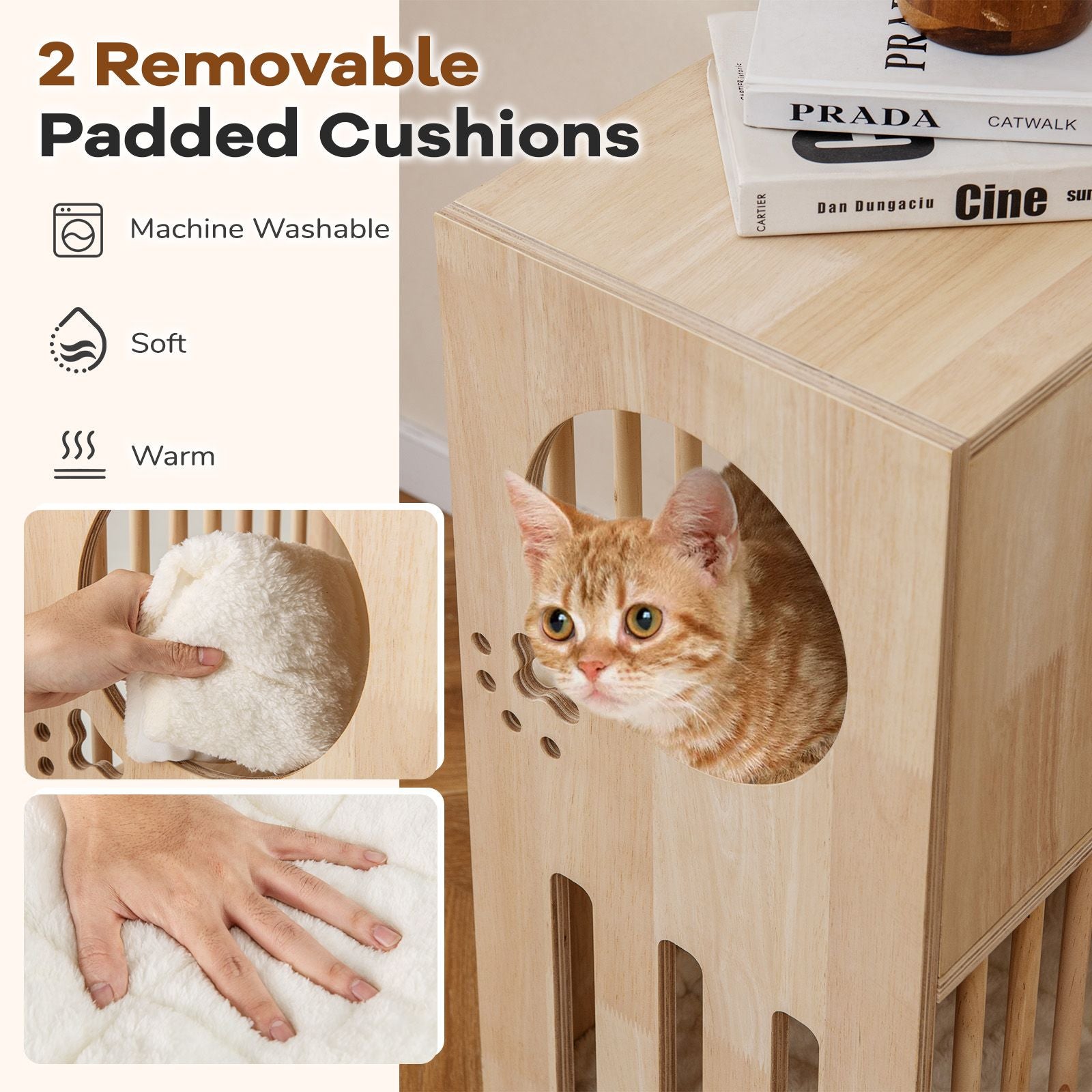 2-Tier furniture-style Cat Condo with Removable Cushions for Two Cats