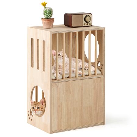 2-Tier furniture-style Cat Condo with Removable Cushions for Two Cats