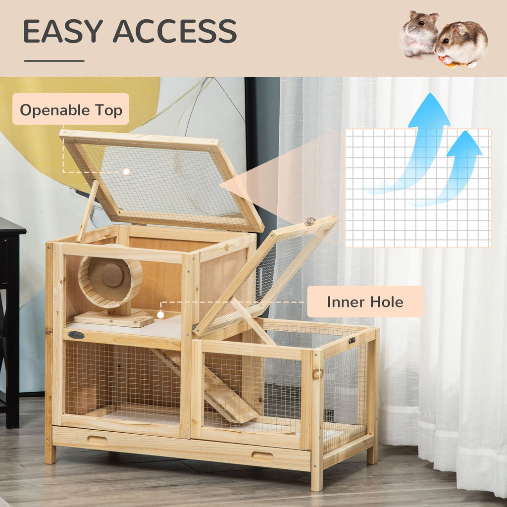 2-Tier furniture-style Hamster Cage – Large Play Area with Ladder, Wheel, and Seesaw