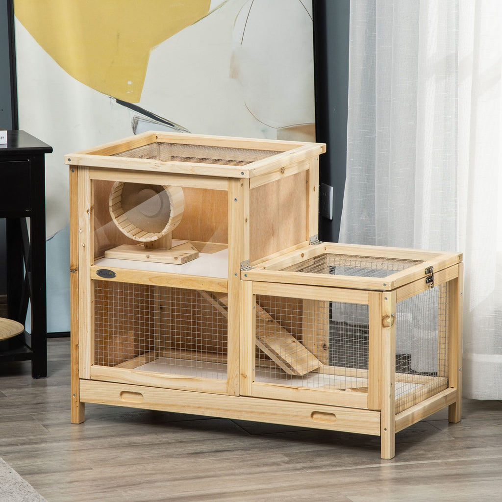 2-Tier furniture-style Hamster Cage – Large Play Area with Ladder, Wheel, and Seesaw