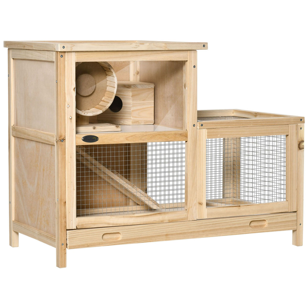 2-Tier furniture-style Hamster Cage – Large Play Area with Ladder, Wheel, and Seesaw