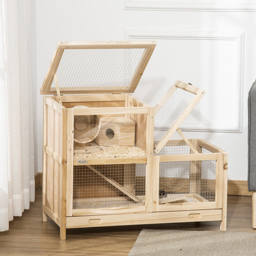 2-Tier furniture-style Hamster Cage – Large Play Area with Ladder, Wheel, and Seesaw