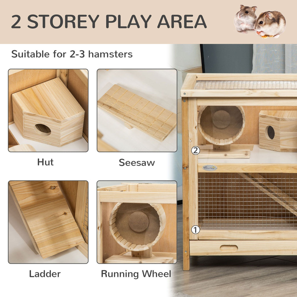2-Tier furniture-style Hamster Cage – Large Play Area with Ladder, Wheel, and Seesaw