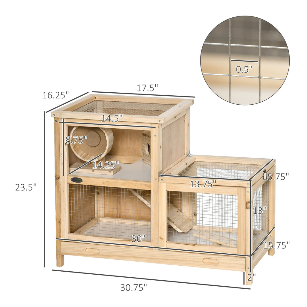 2-Tier furniture-style Hamster Cage – Large Play Area with Ladder, Wheel, and Seesaw